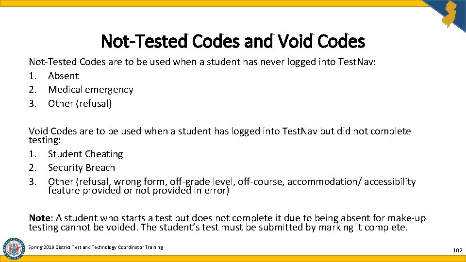 Not-Tested Codes and Void Codes Not-Tested Codes are to be used when a student Not-Tested Codes and Void Codes Not-Tested Codes are to be used when a student