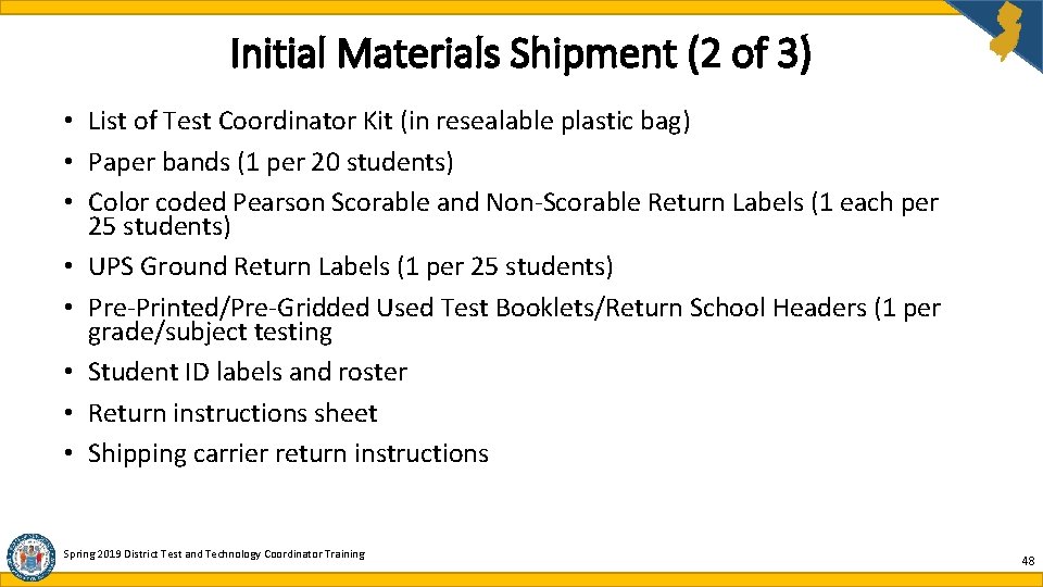 Initial Materials Shipment (2 of 3) • List of Test Coordinator Kit (in resealable Initial Materials Shipment (2 of 3) • List of Test Coordinator Kit (in resealable