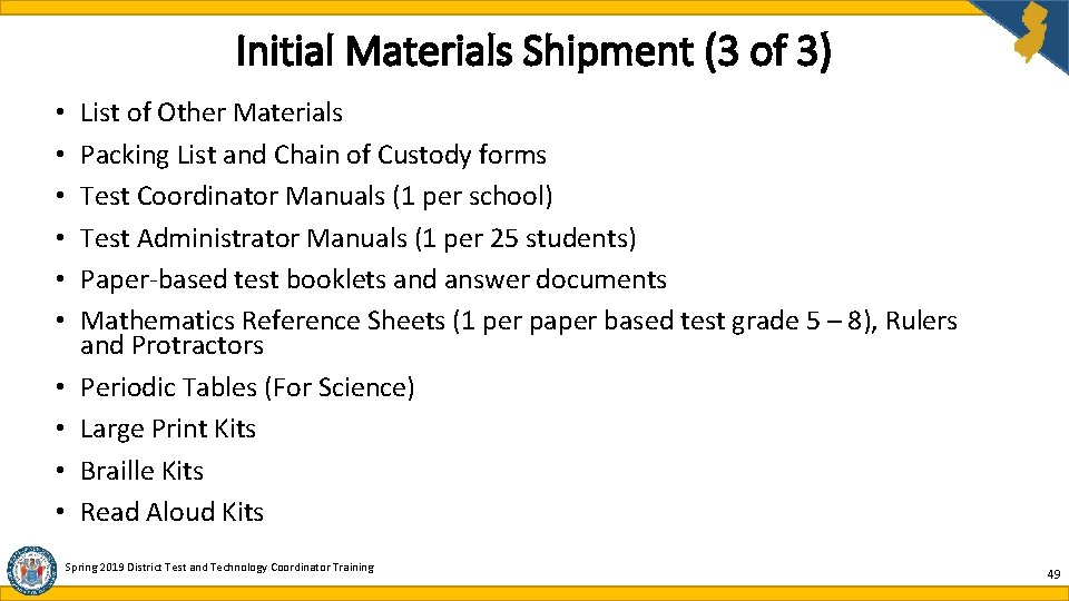 Initial Materials Shipment (3 of 3) • • • List of Other Materials Packing Initial Materials Shipment (3 of 3) • • • List of Other Materials Packing