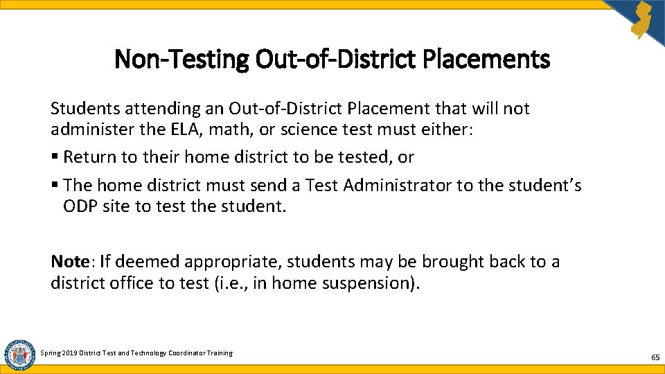 Non-Testing Out-of-District Placements Students attending an Out-of-District Placement that will not administer the ELA, Non-Testing Out-of-District Placements Students attending an Out-of-District Placement that will not administer the ELA,
