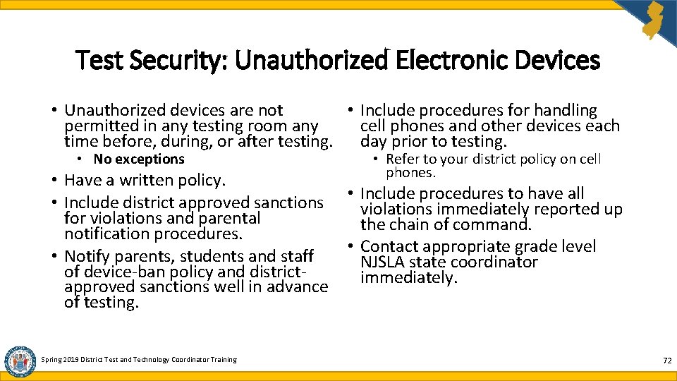 Test Security: Unauthorized Electronic Devices • Unauthorized devices are not • Include procedures for Test Security: Unauthorized Electronic Devices • Unauthorized devices are not • Include procedures for