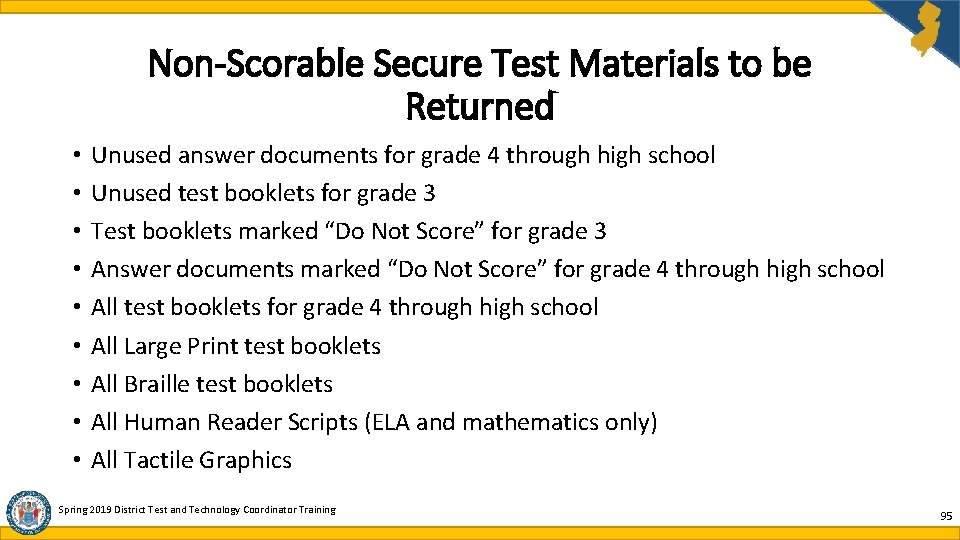 Non-Scorable Secure Test Materials to be Returned • • • Unused answer documents for Non-Scorable Secure Test Materials to be Returned • • • Unused answer documents for