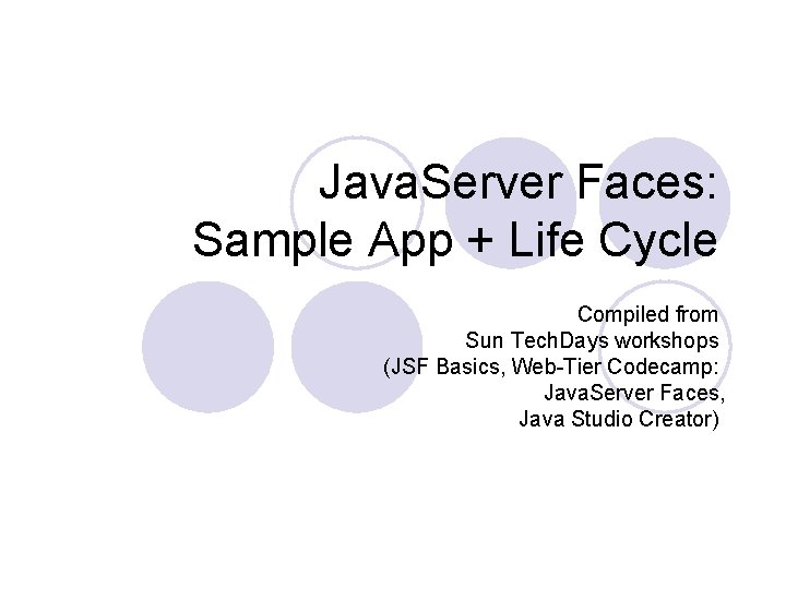 Java. Server Faces: Sample App + Life Cycle Compiled from Sun Tech. Days workshops