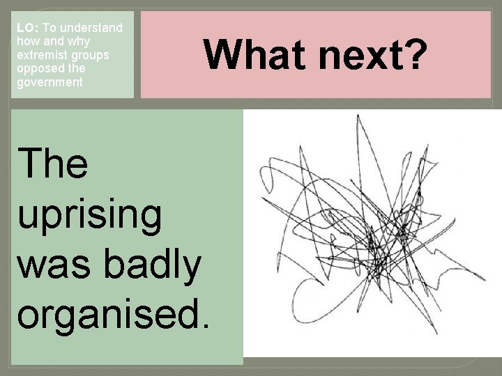 LO: To understand how and why extremist groups opposed the government What next? The LO: To understand how and why extremist groups opposed the government What next? The