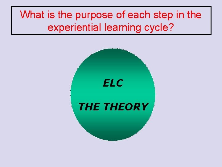 What is the purpose of each step in the experiential learning cycle? ELC THEORY