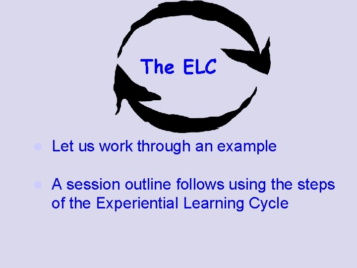 The ELC l Let us work through an example l A session outline follows