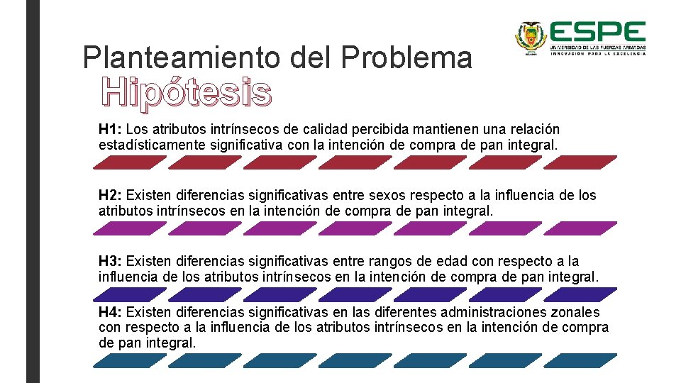 Planteamiento del Problema Hipótesis H 1: Los atributos intrínsecos de calidad percibida mantienen una