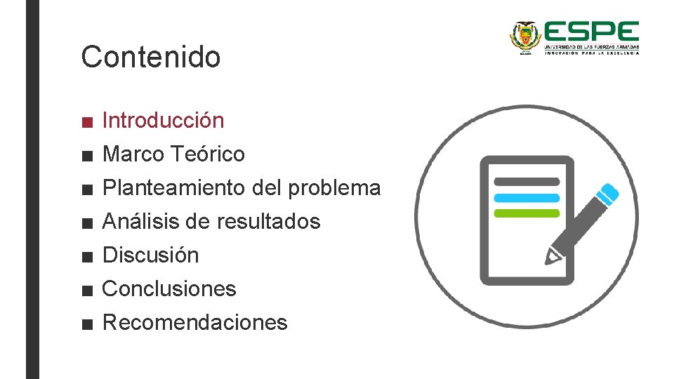 Contenido ■ ■ ■ ■ Introducción Marco Teórico Planteamiento del problema Análisis de resultados