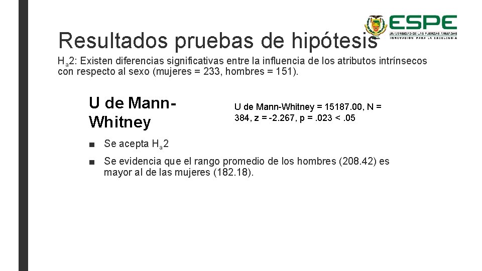 Resultados pruebas de hipótesis Ha 2: Existen diferencias significativas entre la influencia de los