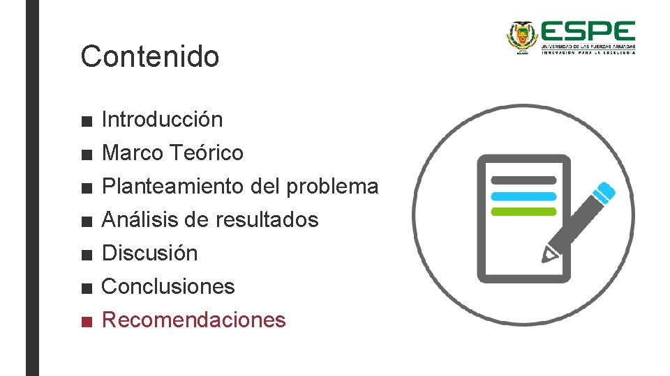 Contenido ■ ■ ■ ■ Introducción Marco Teórico Planteamiento del problema Análisis de resultados