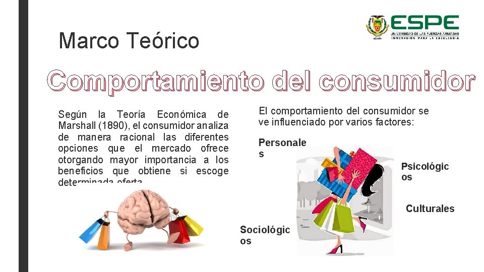 Marco Teórico Comportamiento del consumidor Según la Teoría Económica de Marshall (1890), el consumidor