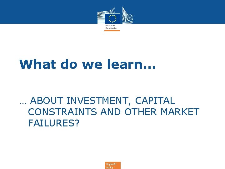 What do we learn… … ABOUT INVESTMENT, CAPITAL CONSTRAINTS AND OTHER MARKET FAILURES? Regional