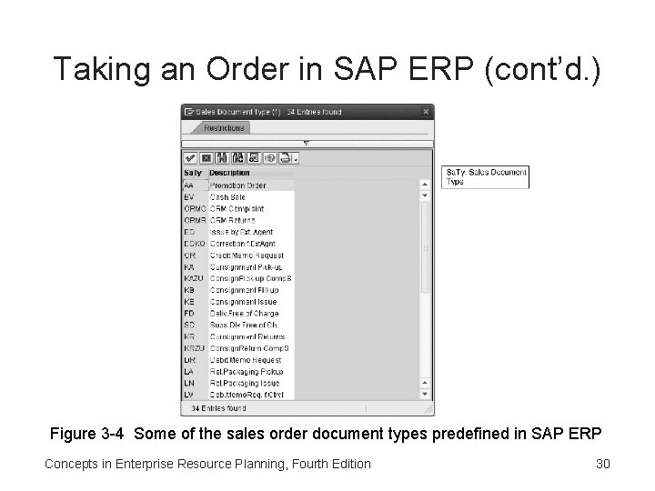 Taking an Order in SAP ERP (cont’d. ) Figure 3 -4 Some of the Taking an Order in SAP ERP (cont’d. ) Figure 3 -4 Some of the