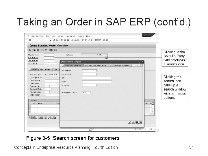 Taking an Order in SAP ERP (cont’d. ) Figure 3 -5 Search screen for Taking an Order in SAP ERP (cont’d. ) Figure 3 -5 Search screen for