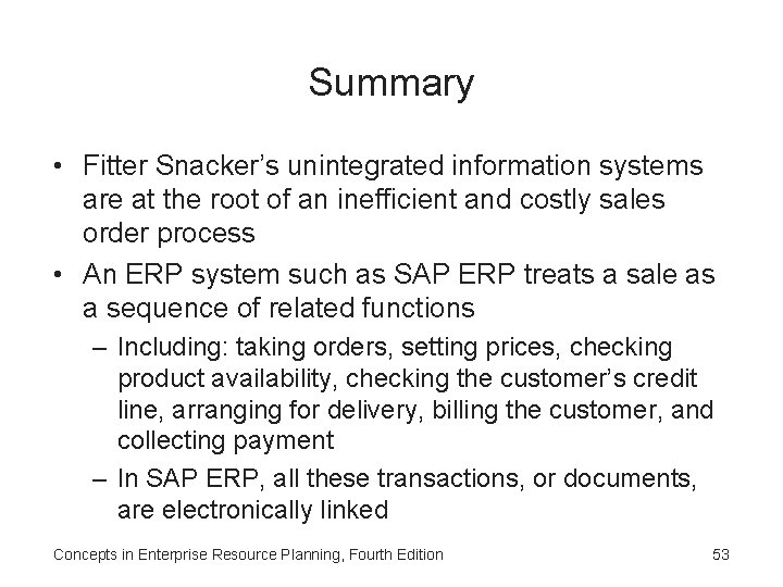 Summary • Fitter Snacker’s unintegrated information systems are at the root of an inefficient Summary • Fitter Snacker’s unintegrated information systems are at the root of an inefficient