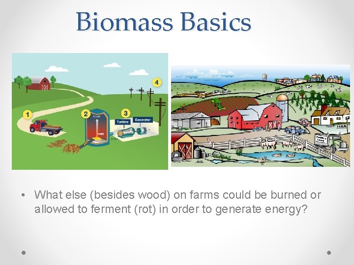 Biomass Basics • What else (besides wood) on farms could be burned or allowed