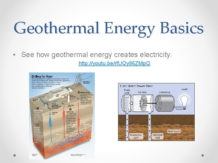 Geothermal Energy Basics • See how geothermal energy creates electricity: http: //youtu. be/rf. UQy