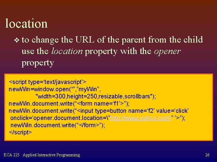 location v to change the URL of the parent from the child use the