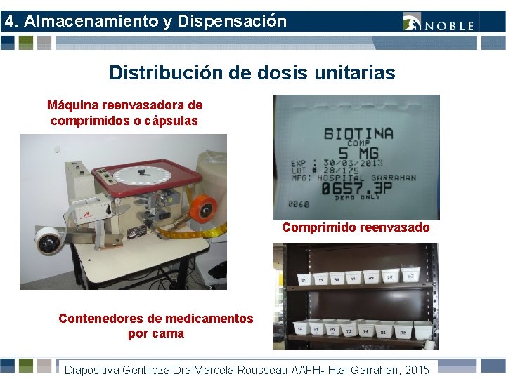 4. Almacenamiento y Dispensación Distribución de dosis unitarias Máquina reenvasadora de comprimidos o cápsulas 4. Almacenamiento y Dispensación Distribución de dosis unitarias Máquina reenvasadora de comprimidos o cápsulas