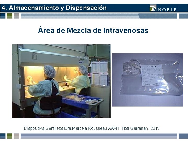 4. Almacenamiento y Dispensación Área de Mezcla de Intravenosas Diapositiva Gentileza Dra. Marcela Rousseau 4. Almacenamiento y Dispensación Área de Mezcla de Intravenosas Diapositiva Gentileza Dra. Marcela Rousseau
