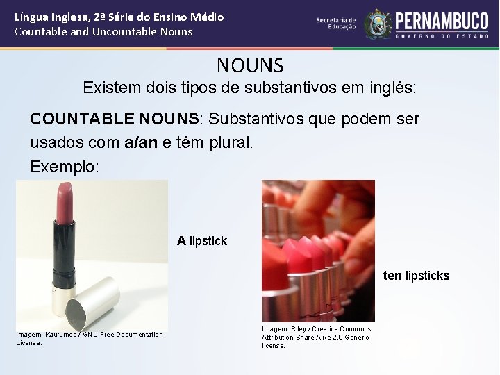 Língua Inglesa, 2ª Série do Ensino Médio Countable and Uncountable Nouns NOUNS Existem dois