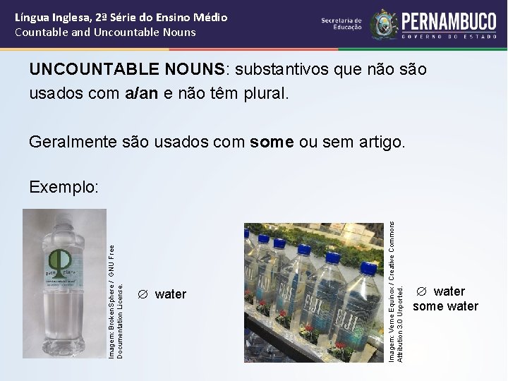 Língua Inglesa, 2ª Série do Ensino Médio Countable and Uncountable Nouns UNCOUNTABLE NOUNS: substantivos