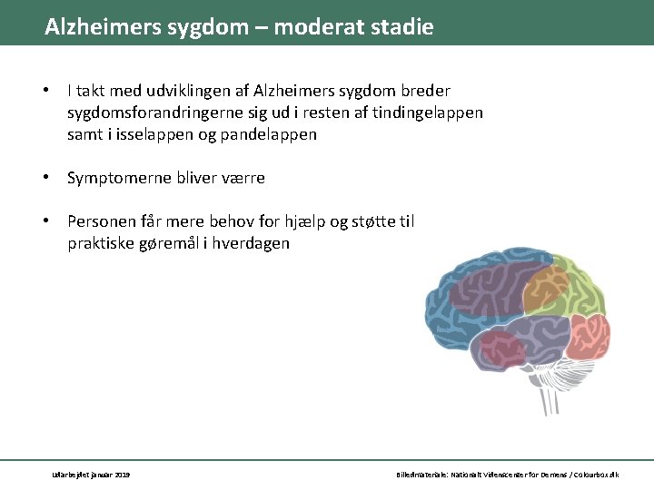 Alzheimers sygdom – moderat stadie • I takt med udviklingen af Alzheimers sygdom breder