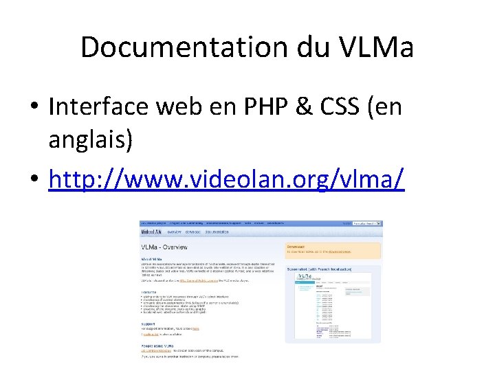Documentation du VLMa • Interface web en PHP & CSS (en anglais) • http: