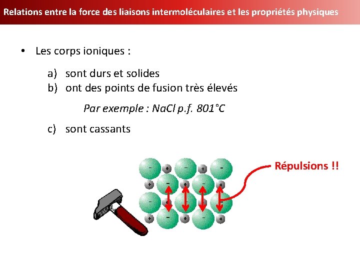 Relations entre la force des liaisons intermoléculaires et les propriétés physiques • Les corps