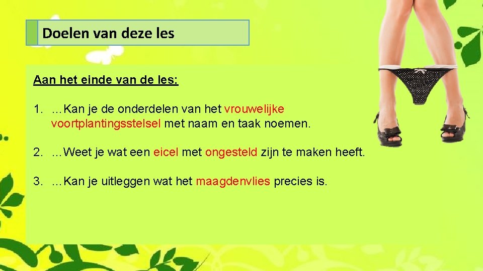 Doelen van deze les Aan het einde van de les: 1. …Kan je de