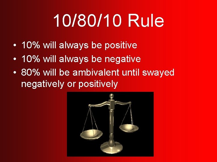 10/80/10 Rule • 10% will always be positive • 10% will always be negative