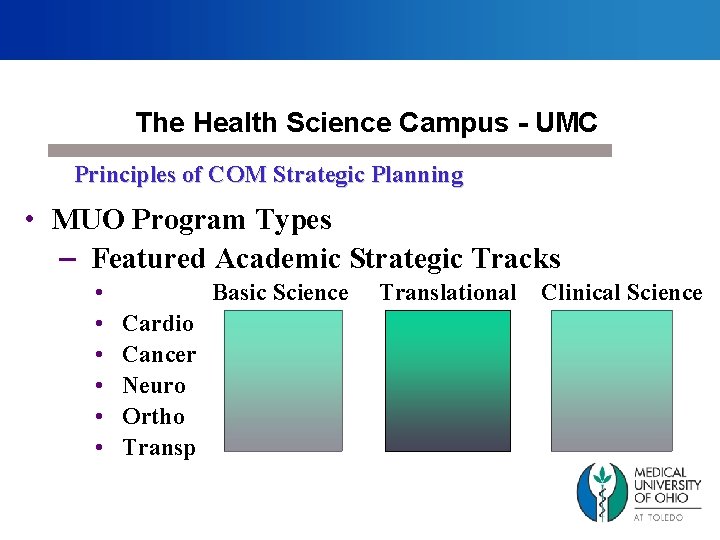 The Health Science Campus - UMC Principles of COM Strategic Planning • MUO Program