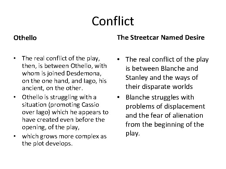 Conflict Othello The Streetcar Named Desire • The real conflict of the play, then, Conflict Othello The Streetcar Named Desire • The real conflict of the play, then,