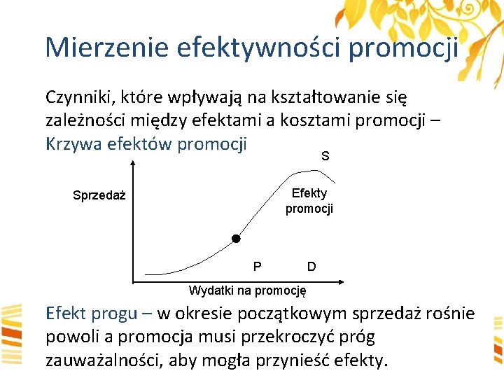 Mierzenie efektywności promocji Czynniki, które wpływają na kształtowanie się zależności między efektami a kosztami
