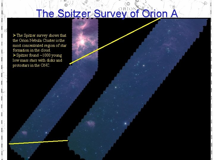 The Spitzer Survey of Orion A ØThe Spitzer survey shows that the Orion Nebula