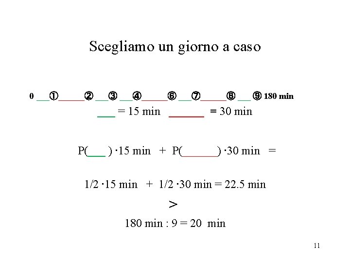 Scegliamo un giorno a caso 0 ___①______② ___③ ___④______⑥ ___⑦______⑧ ___ ⑨ 180 min