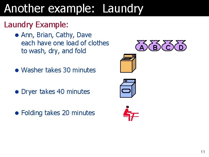 Another example: Laundry Example: l Ann, Brian, Cathy, Dave each have one load of
