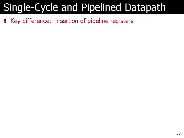 Single-Cycle and Pipelined Datapath ã Key difference: insertion of pipeline registers 20 