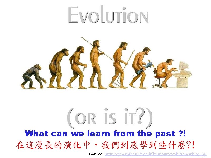 What can we learn from the past ? ! 在這漫長的演化中，我們到底學到些什麼? ! Source: http: //cyberpingui.