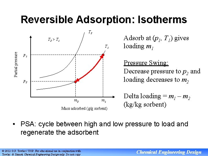 Reversible Adsorption: Isotherms T 2 > T 1 Partial pressure T 1 Adsorb at