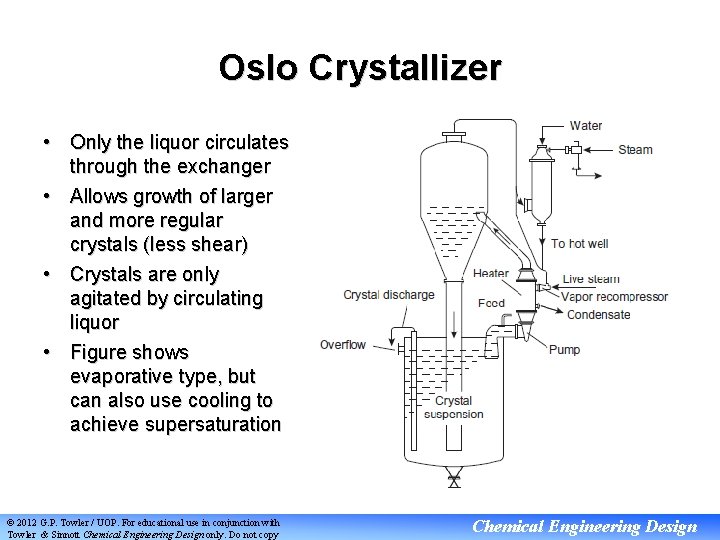 Oslo Crystallizer • Only the liquor circulates through the exchanger • Allows growth of