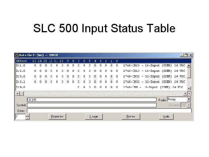 SLC 500 Input Status Table SLC 500 Input Status Table