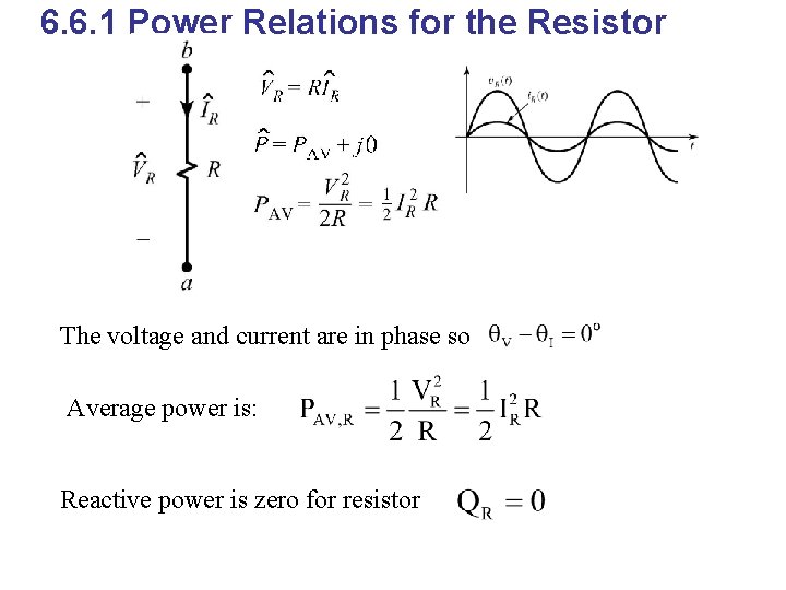 6. 6. 1 Power Relations for the Resistor The voltage and current are in