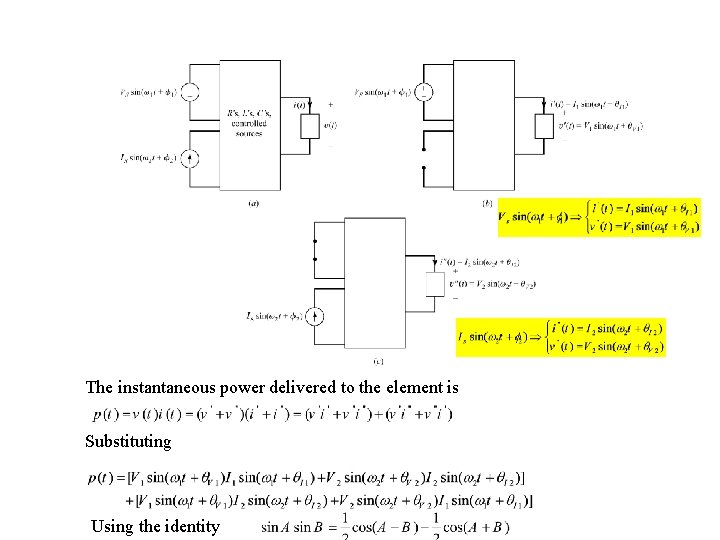 The instantaneous power delivered to the element is Substituting Using the identity 