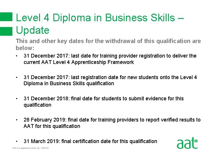 Level 4 Diploma in Business Skills – Update This and other key dates for