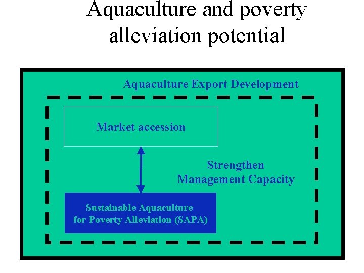 Aquaculture and poverty alleviation potential Aquaculture Export Development Market accession Strengthen Management Capacity Sustainable Aquaculture and poverty alleviation potential Aquaculture Export Development Market accession Strengthen Management Capacity Sustainable