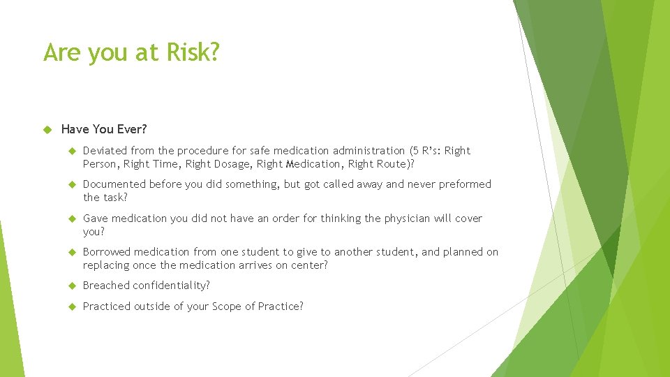 Are you at Risk? Have You Ever? Deviated from the procedure for safe medication