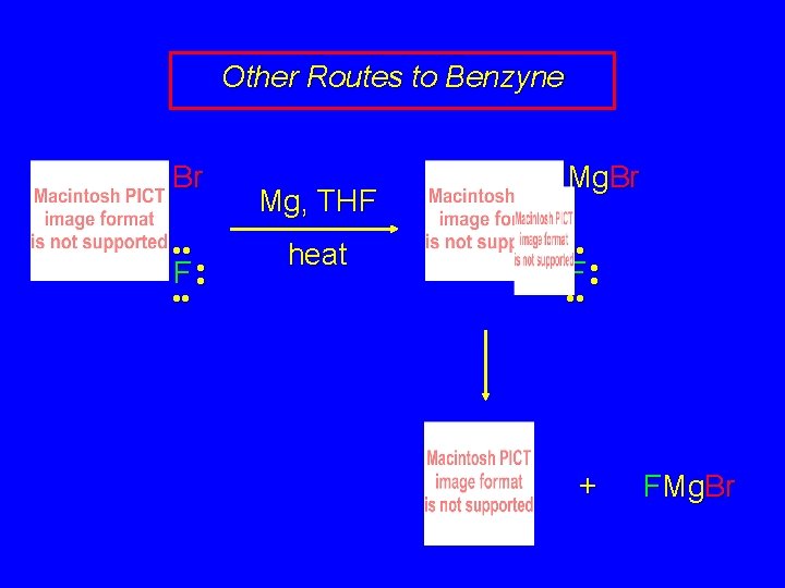 Other Routes to Benzyne Br • • F • • Mg, THF heat Mg. Other Routes to Benzyne Br • • F • • Mg, THF heat Mg.