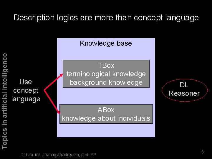 Description logics are more than concept language Topics in artificial intelligence Knowledge base Use