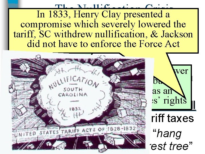 The Nullification Crisis In 1833, Henry Clay presented a n 4 years later, passed